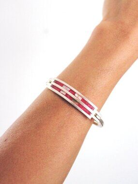 Vintage Enamel Abalone Shell Inlay Alpaca Silver Cuff Bracelet Mexico Southweste